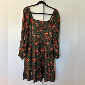 Time and Tru Olive Floral Long Sleeve Dress. New nwt size xl